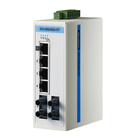 ProView 5-port 10/100M with 2x Single Mode ST Type Industrial Switch, Extreme Temp -40~75&#8451;